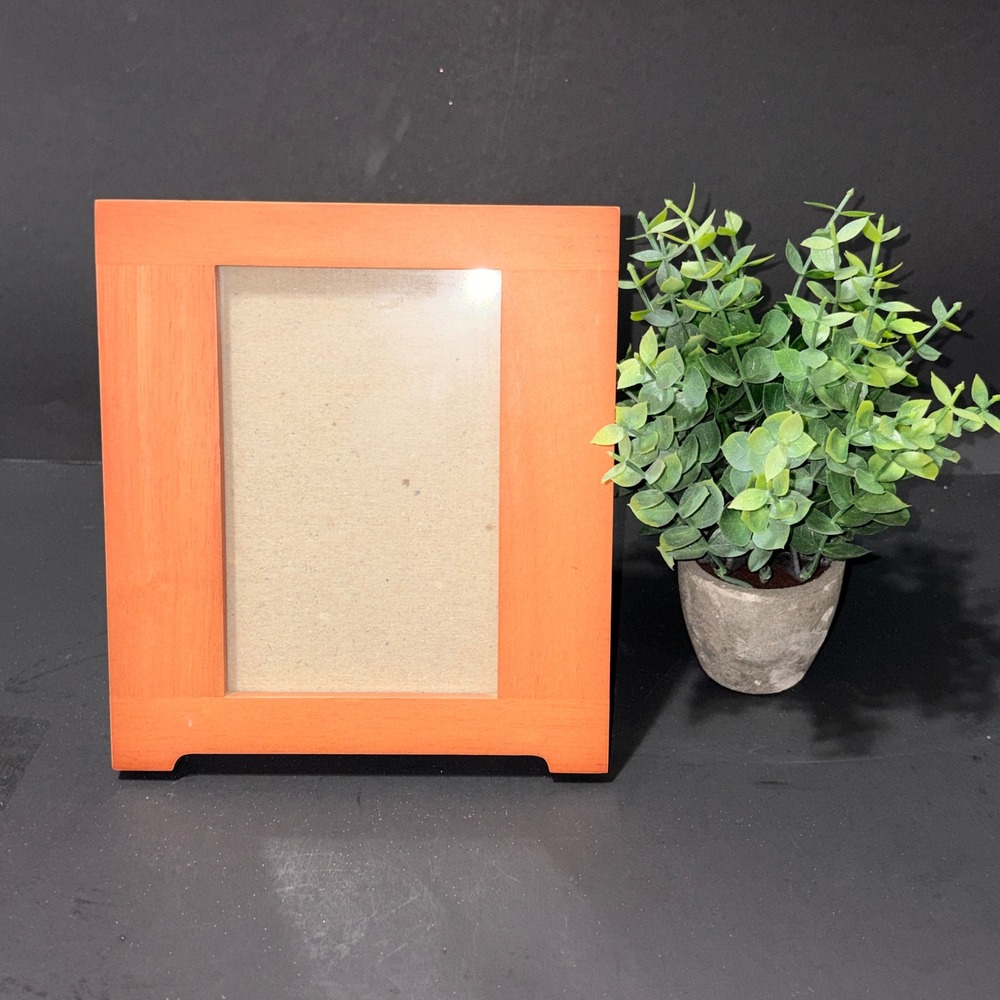 Vintage Fetco International 1995 Orange Wood Picture Frame 4x6 Handcrafted MCM